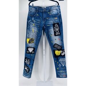 Genuine Authentic Garments Men's Graphic Patchwork Jeans — Size 34×32